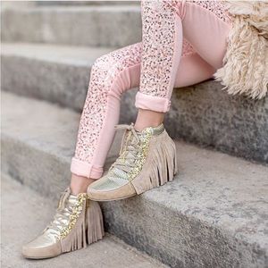 Joyfolie gold fringe girls shoes size 12 toddler